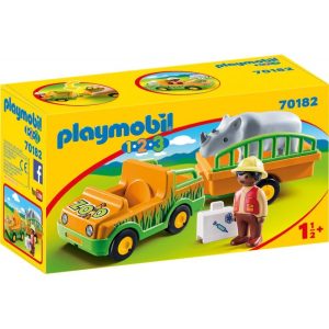 Playmobil 1.2.3 70182: Όχημα Ζωολογικού Κήπου με Ρινόκερο