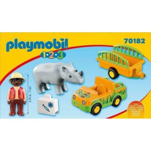 Playmobil 1.2.3 70182: Όχημα Ζωολογικού Κήπου με Ρινόκερο