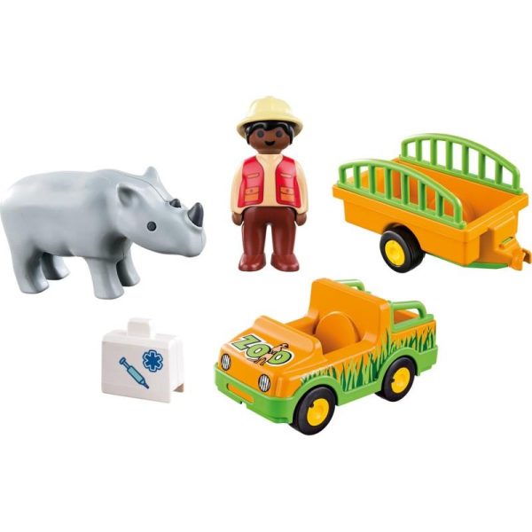 Playmobil 1.2.3 70182: Όχημα Ζωολογικού Κήπου με Ρινόκερο