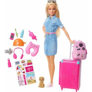 Barbie Dreamhouse: Έτοιμη για Ταξίδι - Κούκλα με Κουτάβι & Αξεσουάρ #FWV25