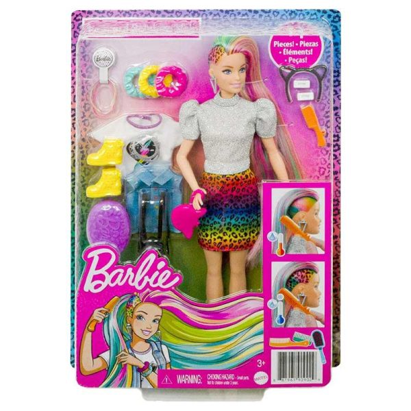 Barbie Leopard Rainbow Hair Κούκλα #GRN81