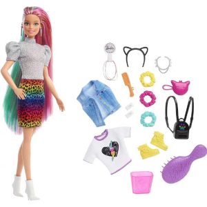 Barbie Leopard Rainbow Hair Κούκλα #GRN81