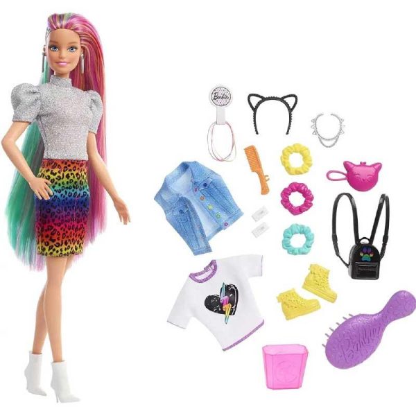Barbie Leopard Rainbow Hair Κούκλα #GRN81