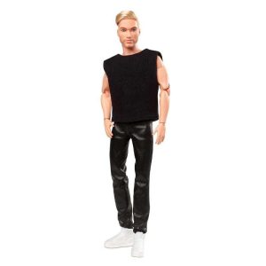 Barbie Signature Looks Model #5 Ken Blonde Facial Hair Black T-Shirt & Vinyl Pants Doll #GTD90