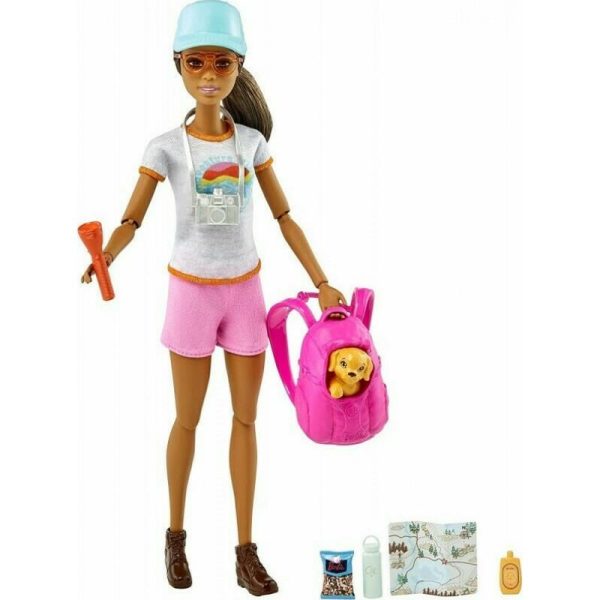 Barbie Wellness - Ημέρα Ομορφιάς Hiking Doll Μελαχρινή Κούκλα Με Κουταβάκι #GRN66