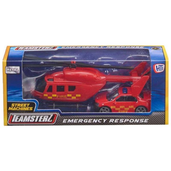 Teamsterz Emergency Response - Μεταλλικό Ελικόπτερο και Αυτοκινητάκι Πυροσβεστικής
