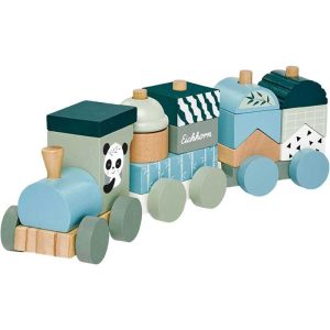Eichhorn Wooden Block Train Panda 29cm - Ξύλινο Παιδικό Τρενάκι 29cm 16 τμχ