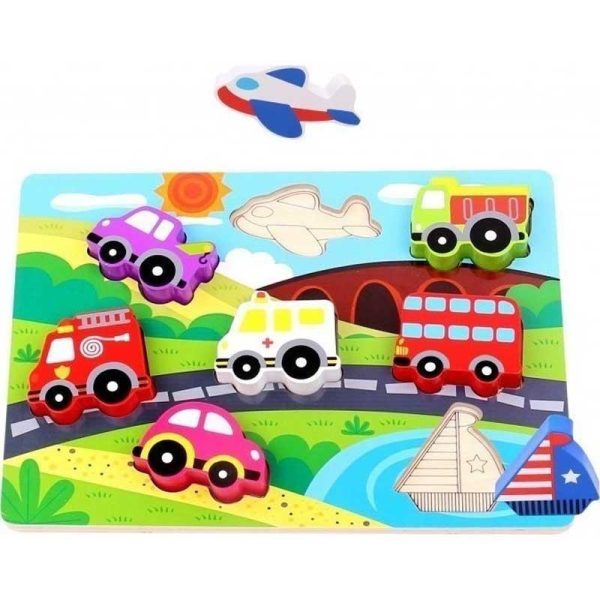 Tooky Toy - Παιδικό Puzzle με Ξύλινα Σφηνώματα Οχήματα