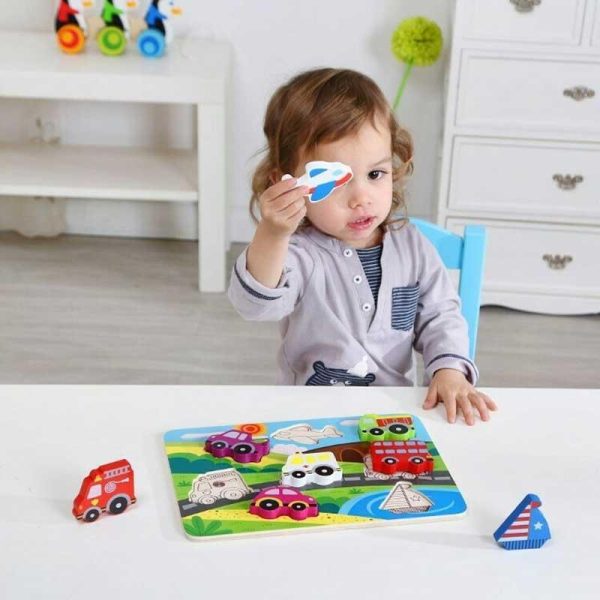 Tooky Toy - Παιδικό Puzzle με Ξύλινα Σφηνώματα Οχήματα