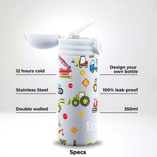 IZY 'Machines' Design your Bottle - Ανοξείδωτο Παγούρι Θερμός με Καλαμάκι 350ml