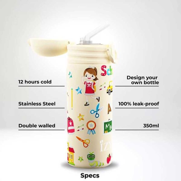 IZY 'School' Design your Bottle - Ανοξείδωτο Παγούρι Θερμός με Καλαμάκι 350ml