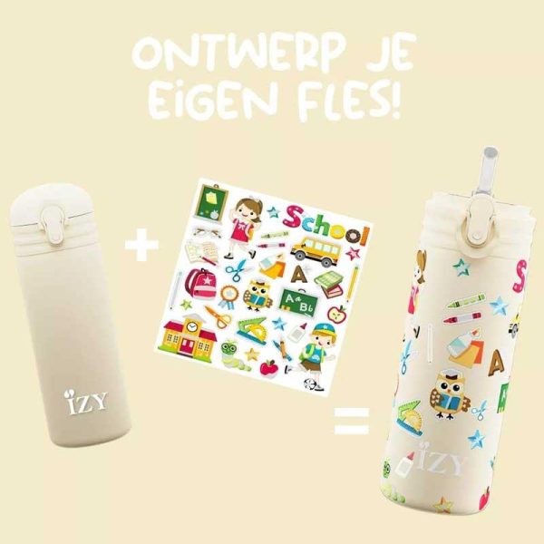 IZY 'School' Design your Bottle - Ανοξείδωτο Παγούρι Θερμός με Καλαμάκι 350ml