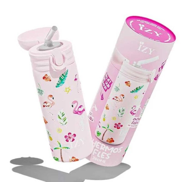 IZY 'Flamingo' Design your Bottle - Ανοξείδωτο Παγούρι Θερμός με Καλαμάκι 350ml