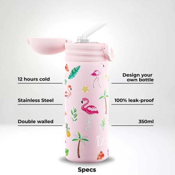 IZY 'Flamingo' Design your Bottle - Ανοξείδωτο Παγούρι Θερμός με Καλαμάκι 350ml