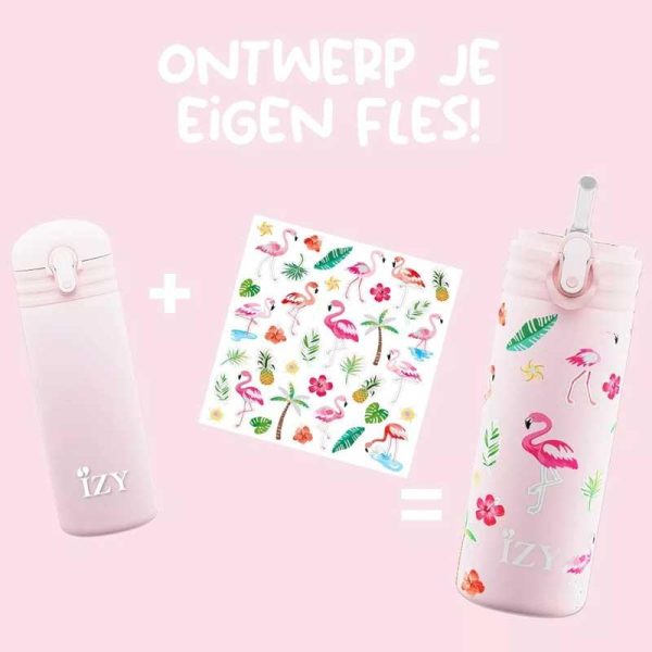 IZY 'Flamingo' Design your Bottle - Ανοξείδωτο Παγούρι Θερμός με Καλαμάκι 350ml