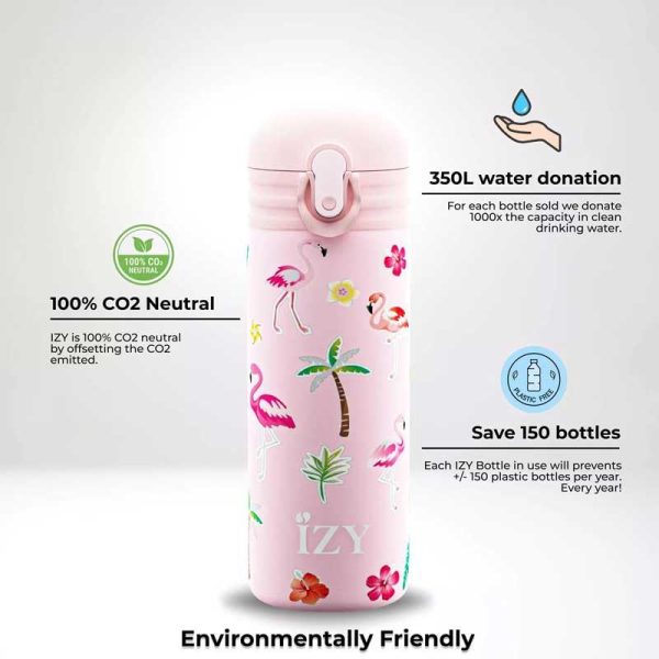 IZY 'Flamingo' Design your Bottle - Ανοξείδωτο Παγούρι Θερμός με Καλαμάκι 350ml
