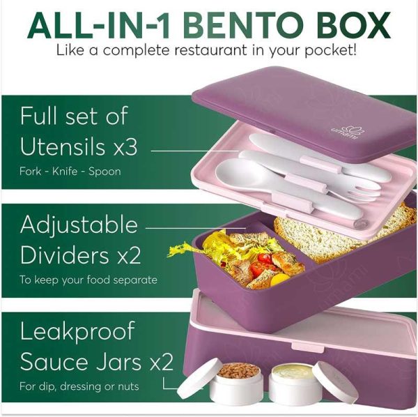 Umami Bento Lunch Box - Αεροστεγές 2in1 Δοχείο Φαγητού Μωβ 1200ml