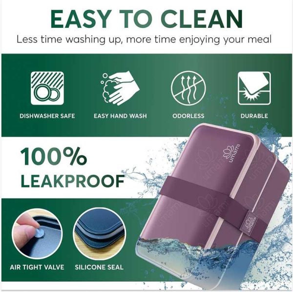 Umami Bento Lunch Box - Αεροστεγές 2in1 Δοχείο Φαγητού Μωβ 1200ml