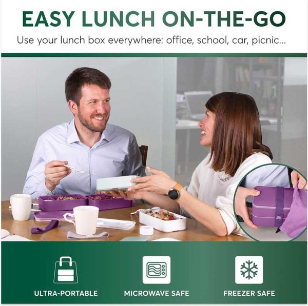 Umami Bento Lunch Box - Αεροστεγές 2in1 Δοχείο Φαγητού Μωβ 1200ml
