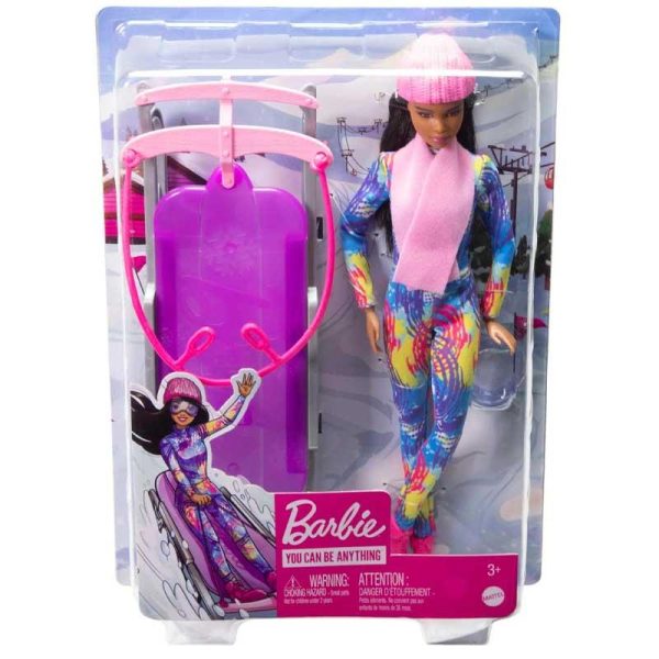 Barbie You Can Be Anything: Κούκλα Αθλήτρια με Έλκυθρο Χιονιού Μελαχροινή #HGM74
