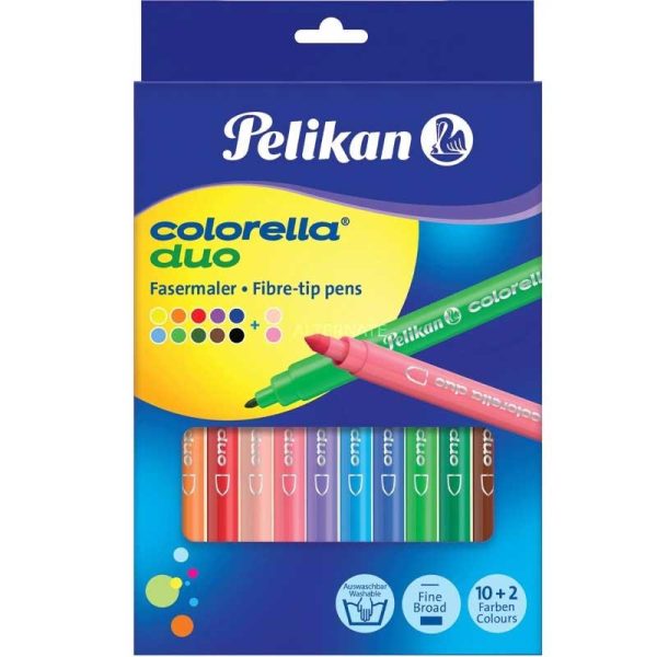 Pelikan Colorella Duo Μαρκαδόροι Ζωγραφικής Λεπτοί με Διπλή Μύτη σε 12 Χρώματα
