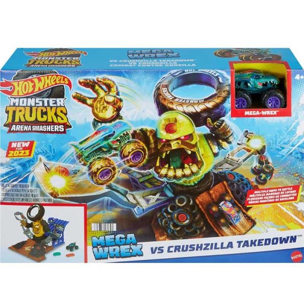 Hot Wheels Monster Trucks Arena Smashers - Mega Wrex vs Crushzilla Takedown - Πίστα με Αυτοκινητάκι