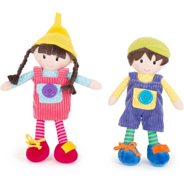 Small Foot Plush Emma and Noah - Σετ 2 Πάνινες Βρεφικές Κούκλες 34εκ με Ήχους Κουδουνίστρας