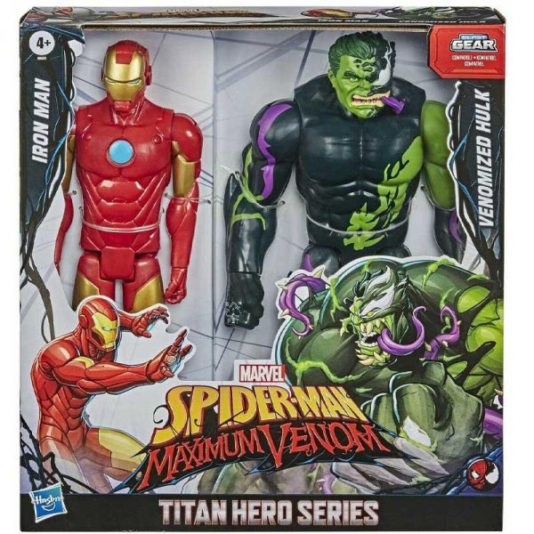 Marvel Spider-Man Maximum Venom Titan Hero Series: Φιγούρες Iron Man & Venomized Hulk 30cm
