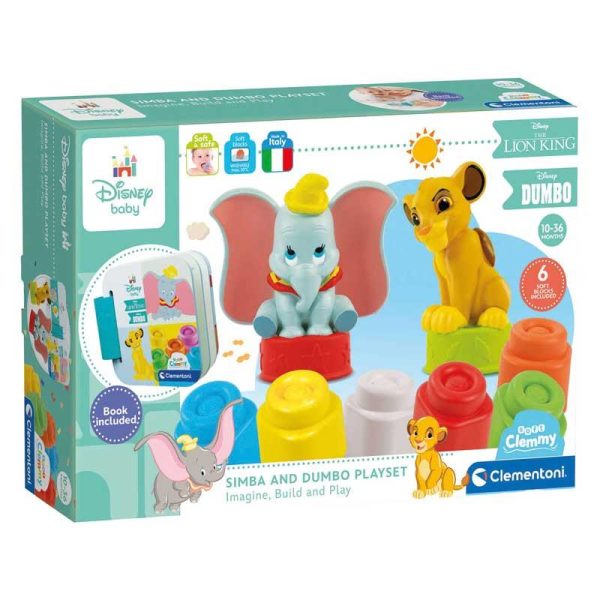 Clementoni Disney Baby Soft Clemmy: Simba & Dumbo Playset - Μαλακά Τουβλάκια & Βιβλιαράκι με Εικόνες