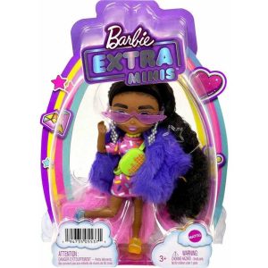 Barbie Extra Minis - Κούκλα Μελαχροινή με Μωβ Γούνα 14cm