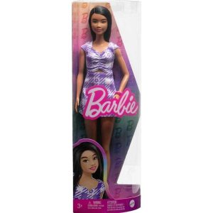Barbie Fashionistas Κούκλα Μελαχροινή με Μωβ Φόρεμα #HRF75