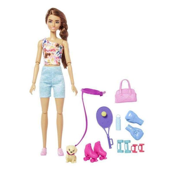 Barbie Wellness Workout Outfit - Κούκλα Μελαχροινή με Αξεσουάρ Γυμναστικής #HKT90