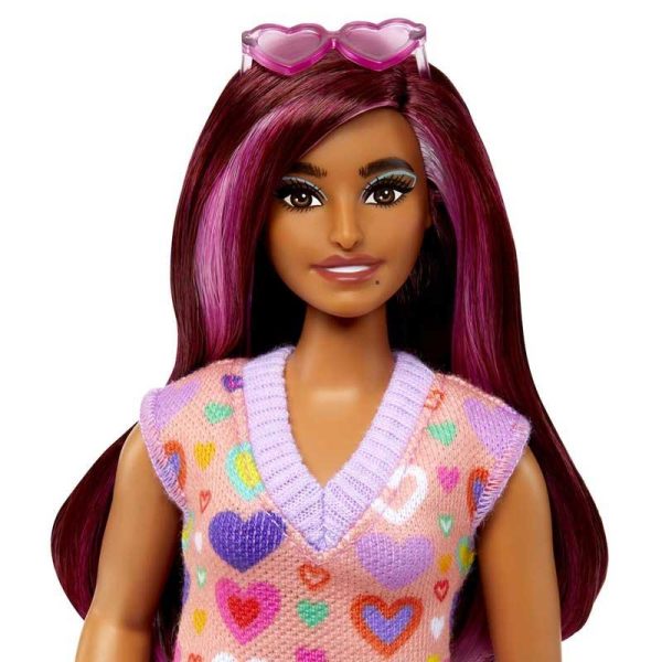 Barbie Fashionistas Κούκλα Μελαχροινή με Πλεκτό Φόρεμα Καρδιές #HJT04
