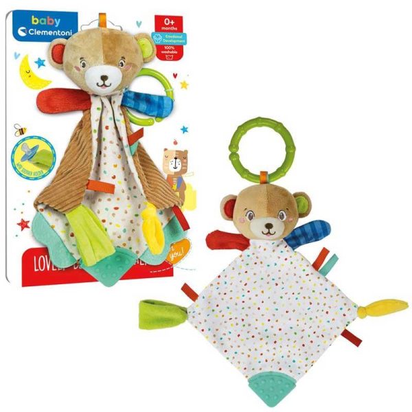 Baby Clementoni Baby Lovely Soft Bear Rattle - Πανάκι Συντροφιάς Κουδουνίστρα Μαλακό Αρκουδάκι