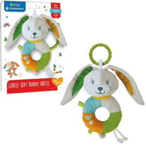 Baby Clementoni Lovely Soft Bunny Rattle - Κουδουνίστρα Λαγουδάκι