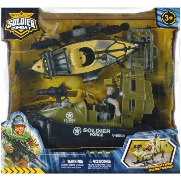 Soldier Combat Playset - Στρατιωτικό Κανό, Hovercraft, Φιγούρα & Εξοπλισμός