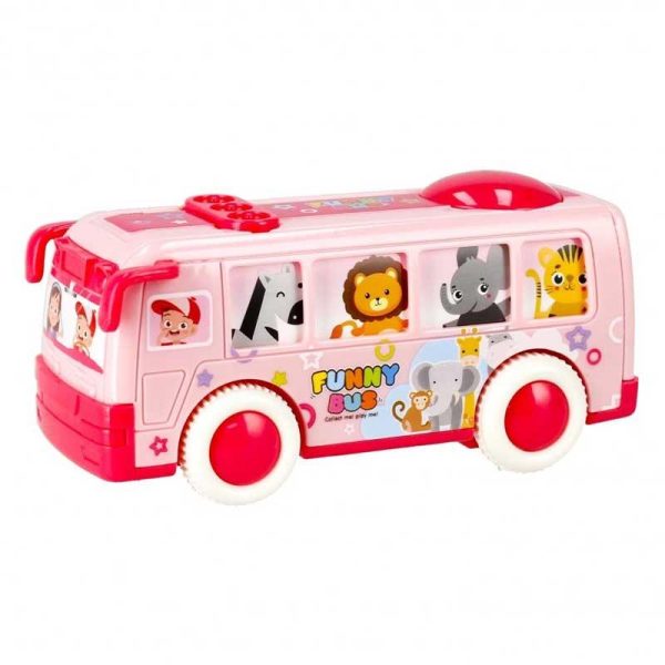 Cartoon Mini Bus - Λεωφορείο 12εκ. με Κίνηση 1τμχ (Ροζ)