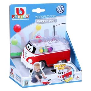 Bburago Junior Volkswagen Poppin' Bus: Όχημα Κουδουνίστρα με Κίνηση Pull-back (Κόκκινο)