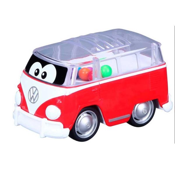 Bburago Junior Volkswagen Poppin' Bus: Όχημα Κουδουνίστρα με Κίνηση Pull-back (Κόκκινο)