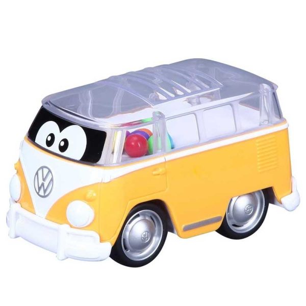 Bburago Junior Volkswagen Poppin' Bus: Όχημα Κουδουνίστρα με Κίνηση Pull-back (Κίτρινο)