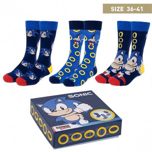 Cerda Sonic - Πακέτο με 3 Ζευγάρια Κάλτσες Sonic Μέγεθος Νο 36-41 (Πολύχρωμες)