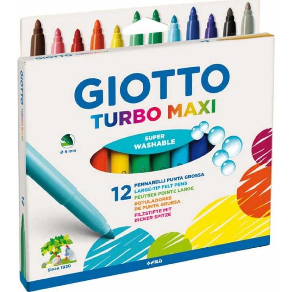 Giotto Turbo Maxi Πλενόμενοι Μαρκαδόροι Ζωγραφικής Χονδροί σε 12 Χρώματα
