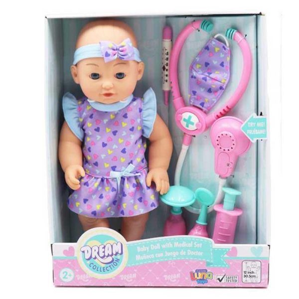 Luna Dream Collection - Μωρό Κούκλα με Σετ Ιατρικής, Μωβ 30εκ.