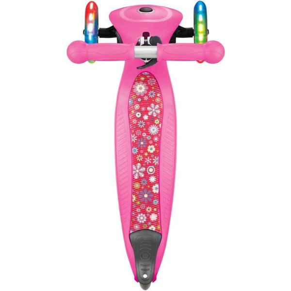 Globber Scooter Primo Foldable LED Lights Fantasy Flowers Neon Pink – Πατίνι Τρίτροχο Αναδιπλούμενο (για 3+ ετών)