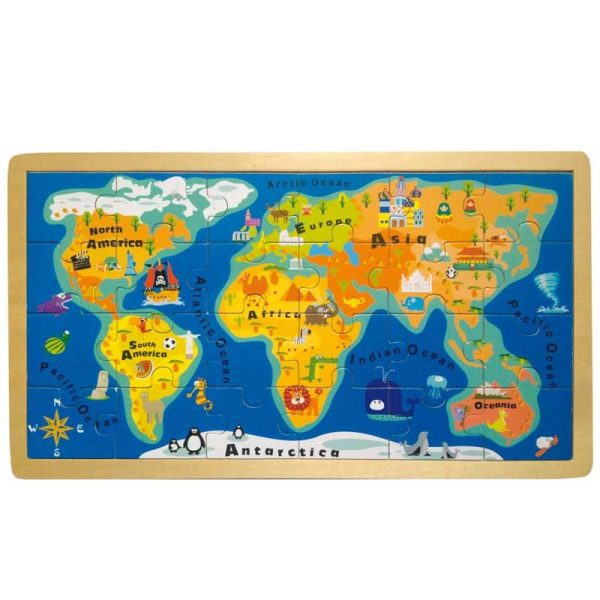Small Foot Frame Puzzle World Map - Ξύλινο Εκπαιδευτικό Παζλ Παρατηρητικότητας Παγκόσμιος Χάρτης 24 κομμάτια