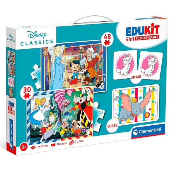 Clementoni Edukit 4 in 1 Disney Classics - Σετ με 2 Παζλ, Παιχνίδι ΜΕΜΟ & Παζλ με 6 Κύβους