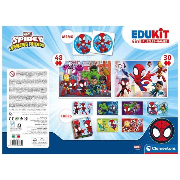 Clementoni Edukit 4 in 1 Spidey - Σετ με 2 Παζλ, Παιχνίδι ΜΕΜΟ & Παζλ με 6 Κύβους