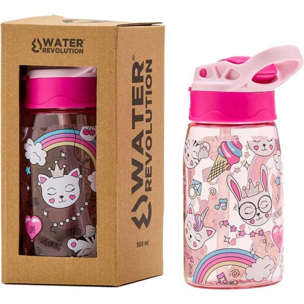Water Revolution Cats - Παγούρι Tritan 'Γάτες' με Καλαμάκι 500ml - Ροζ