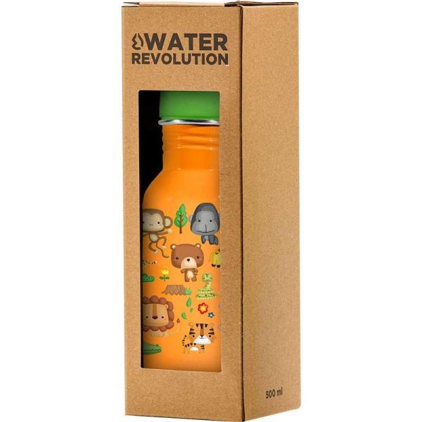 Water Revolution Jungle - Μεταλλικό Παγούρι 'Ζούγκλα' με Καλαμάκι 500ml - Πορτοκαλί