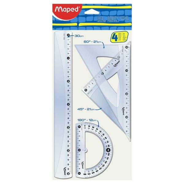 Maped Cristal 30cm - Σετ 4 Γεωμετρικά Όργανα Πλαστικά Διάφανα